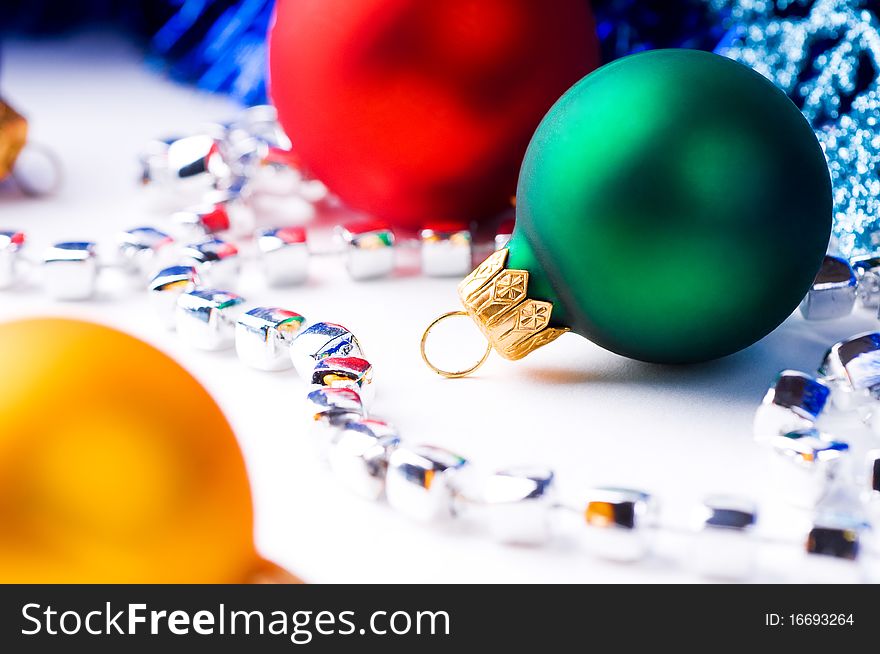 Colorful Christmas baubles. macro studio shot