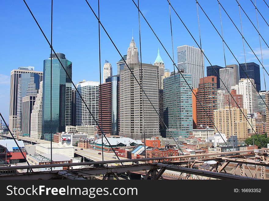 View from the bridge on the Manhattan building. View from the bridge on the Manhattan building