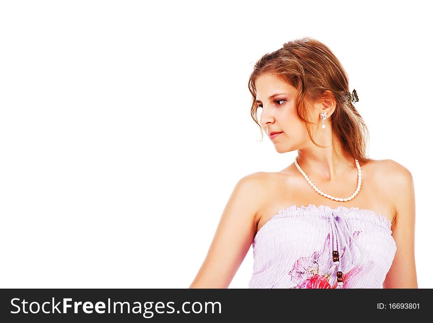 Portrait of a charming young girl in dress