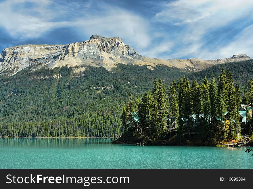 Mountain cabins at Emerald Lake. Yoho National Park, British Columbia, Canada. Mountain cabins at Emerald Lake. Yoho National Park, British Columbia, Canada