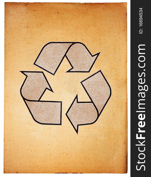 Recycle symbol drawing on vintage paper