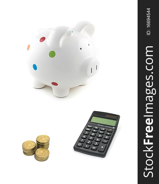 A piggy bank isolated against a white background