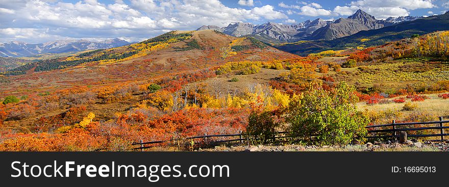 Panoramic view of scenic autumn landscape near Dallas divide in Colorado
