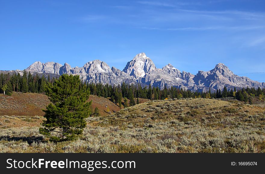 Grand Tetons  mountain range in Wyoming near yellow stone