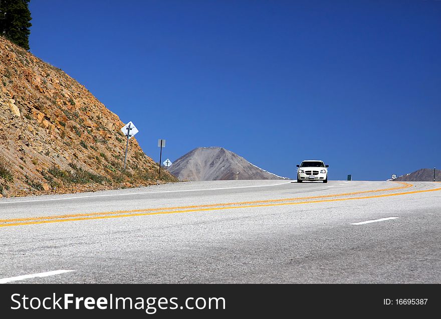 Single car on the mountain high way. Single car on the mountain high way