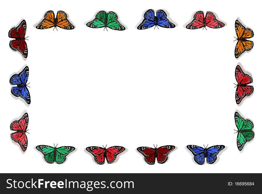 A frame of multi-colored butterflys. A frame of multi-colored butterflys