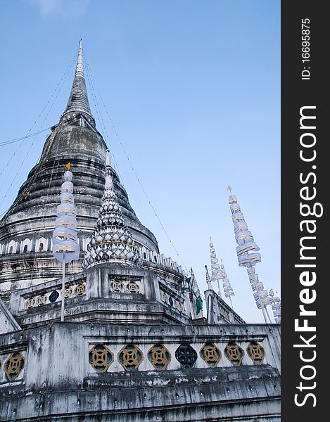 The stupa at Pra Samut Cheddi in Samut Prakan, Thailand, decorated with seven tier umbrellas, Thailand. The stupa at Pra Samut Cheddi in Samut Prakan, Thailand, decorated with seven tier umbrellas, Thailand.