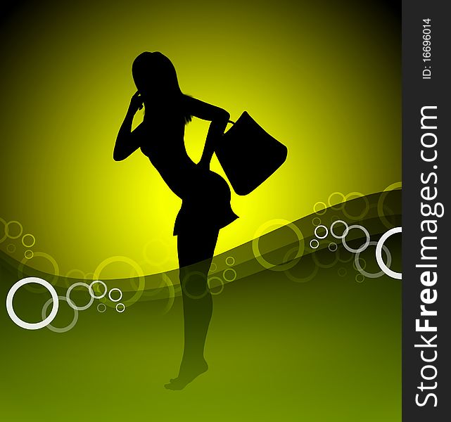 Cheerful shopping girl silhouette illustration