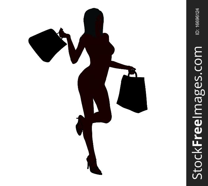 Shopping girl illustration on white background