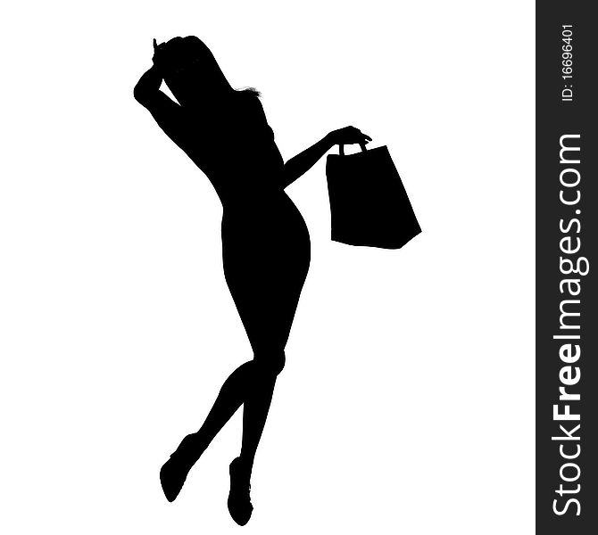 Happy shopping girl silhouette illustration