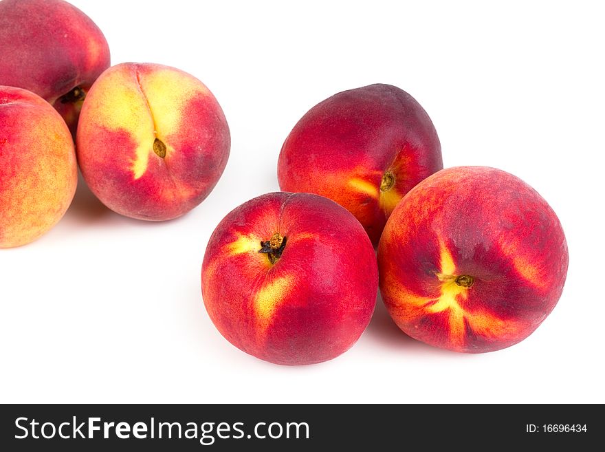Peaches, closed-up on white