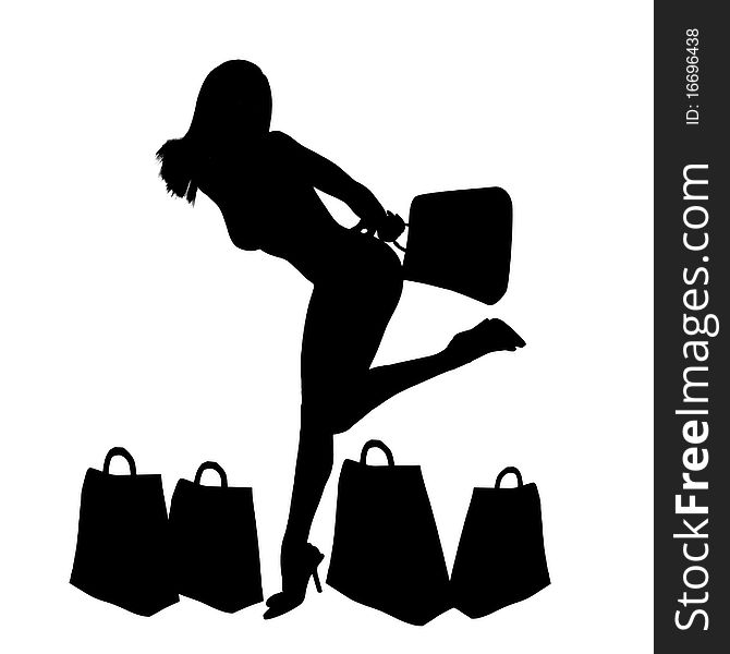 Happy shopping girl silhouette illustration