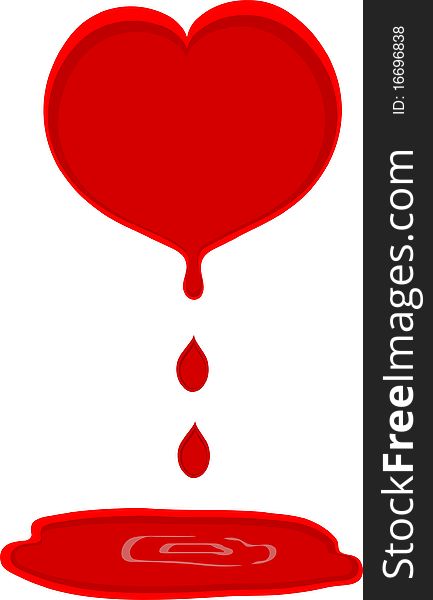 Heart, which is dripping red drops. Heart, which is dripping red drops