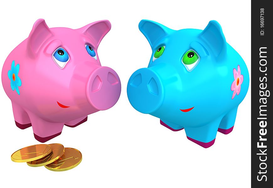 Porcelain pig a coin box for money isolated on a white background