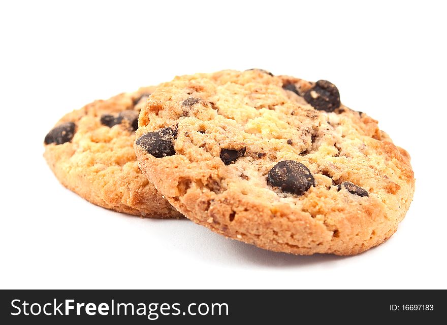 Cookies with chocolate on a white background