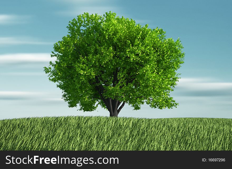 Grass and tree - this is a 3d render illustration