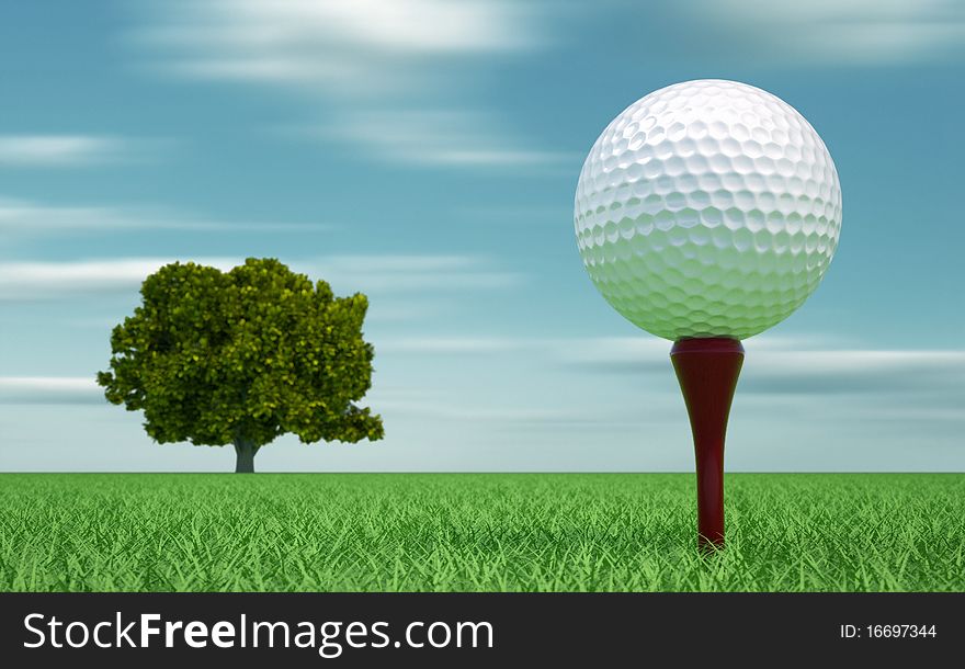 Golf ball on tee - this is a 3d render illustration