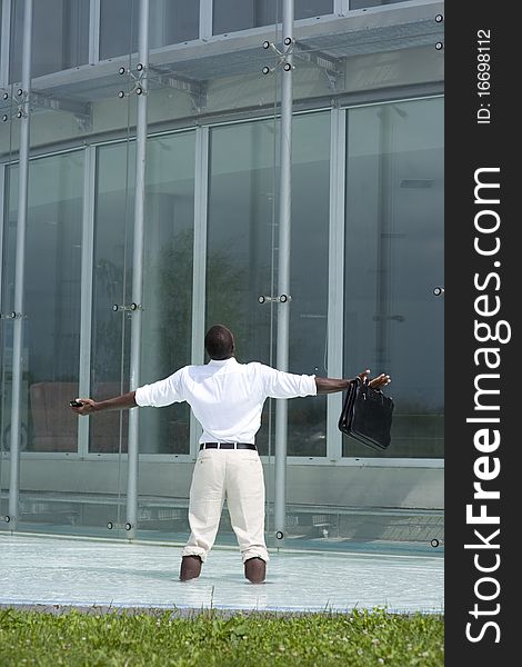 Rear View Of A Businessman Inside A Pool