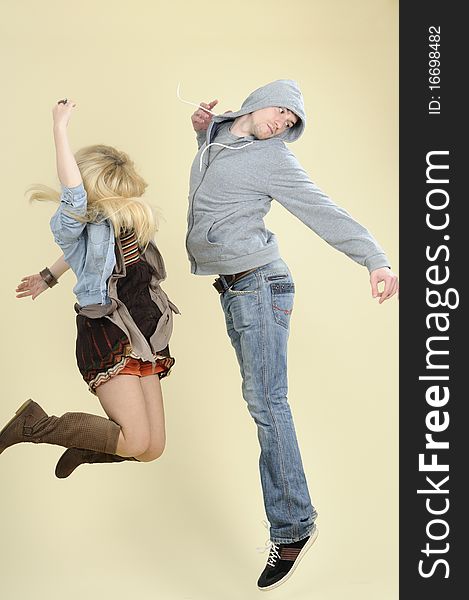 Teens Jumping Together
