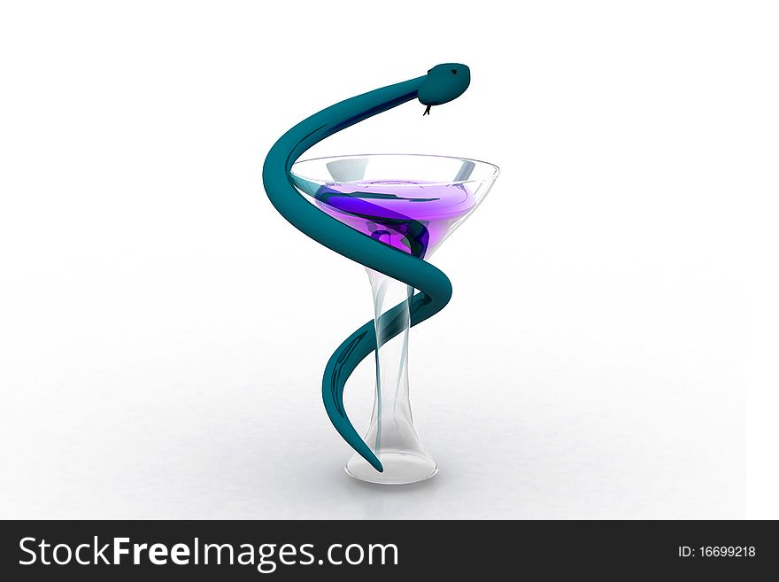 Medical symbol - snake with glass on white background