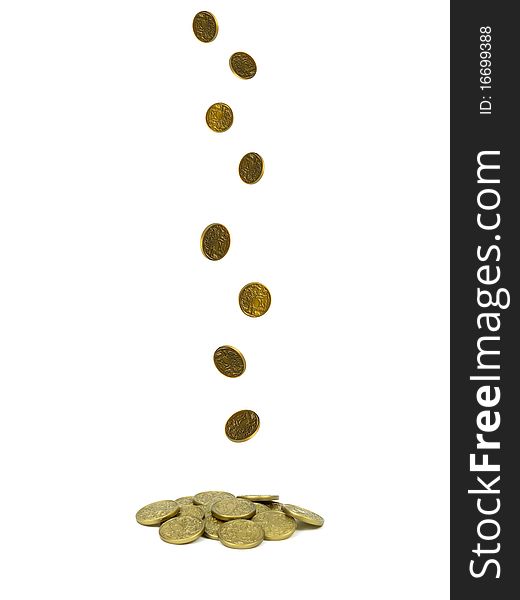 Gold play money isolated against a white background