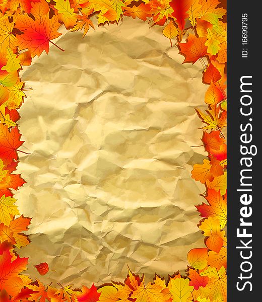 Autumn background with colored leaves on old paper. EPS 8 file included. Autumn background with colored leaves on old paper. EPS 8 file included
