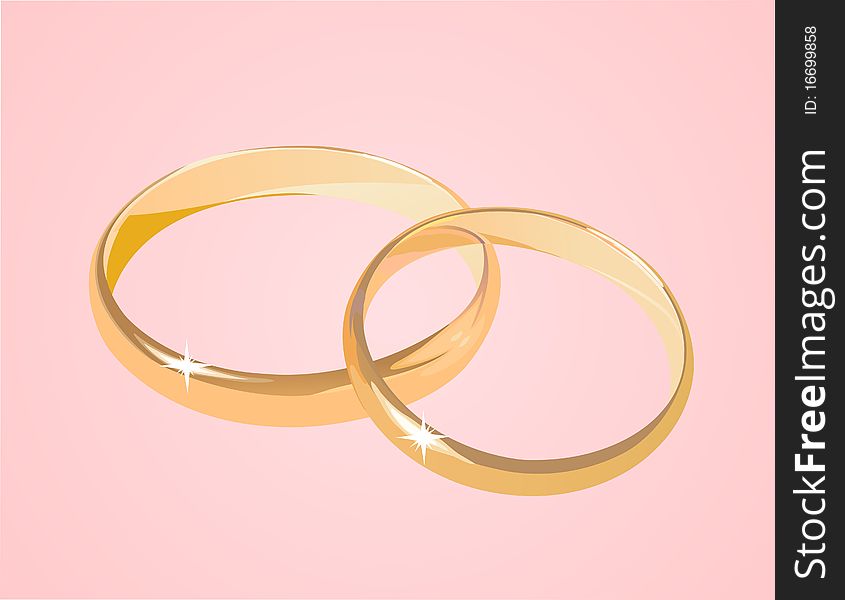 Wedding rings on pink background, illustration