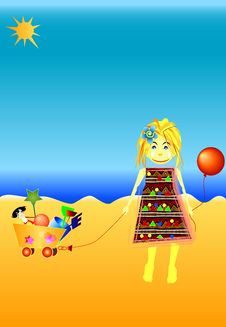 Little Girl Playing At Seaside Royalty Free Stock Photography Little Girl Playing At Seaside Royalty Free Stock Photography