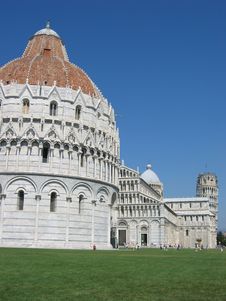 Baptistery And Leaning Tower Of Pisa Stock Image
