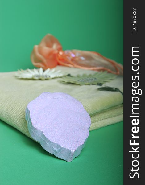 Spa towels and items on green chroma key background. Spa towels and items on green chroma key background