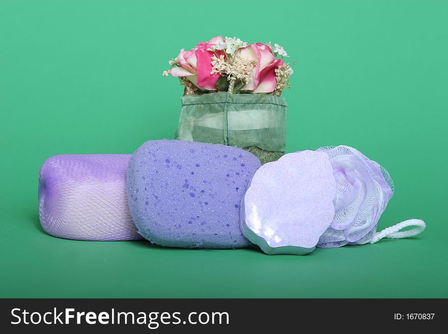 Spa / personal hygiene items rose on green chroma key background