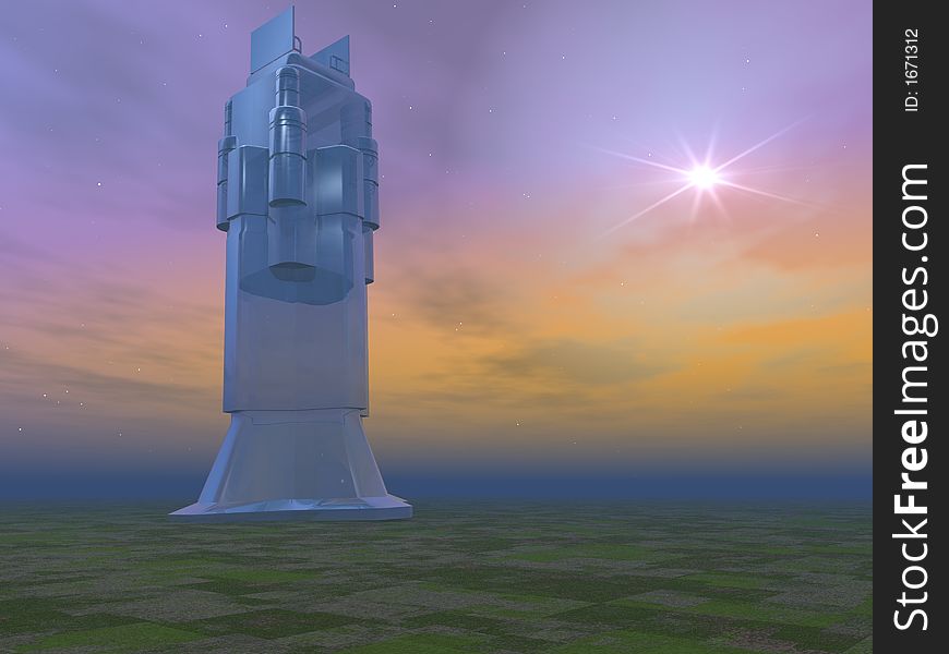 Futuristic Crystal Building on a colorful horizon