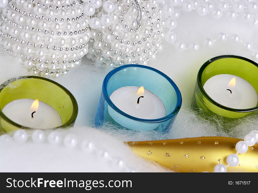 The burning candles and ornaments on show. The burning candles and ornaments on show