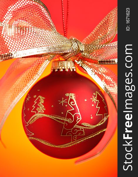 Hanging ball ornament with ribbon. Hanging ball ornament with ribbon