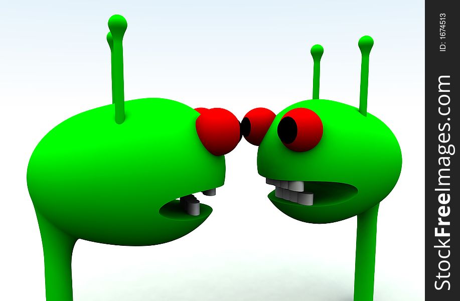 A computer created image of a pair of  traditional little green man. A computer created image of a pair of  traditional little green man.