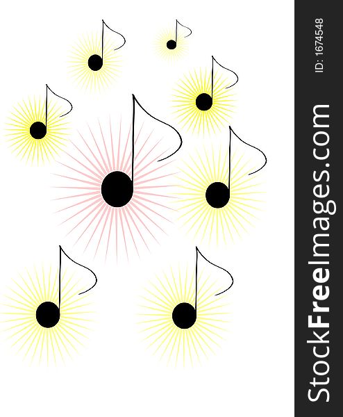 Computer generated vector graphics. Stars around the music notes