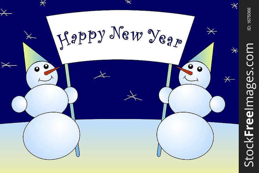 Snowmen holding empty sign so you could add your personal greeting