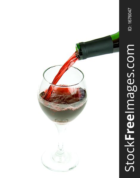 Pouring wine on a white background