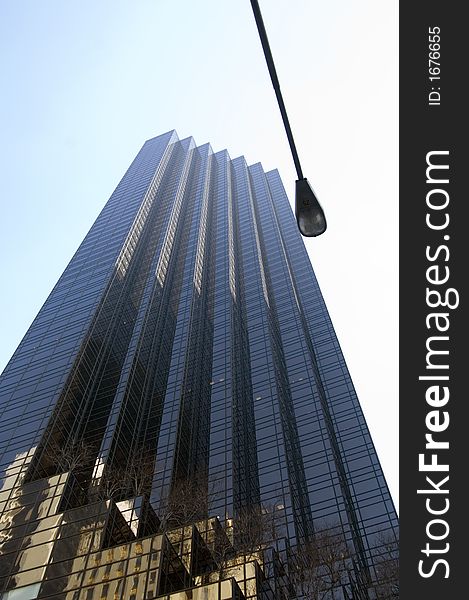 Trump Tower Buiding in New York City with lamp post in foreground. Trump Tower Buiding in New York City with lamp post in foreground