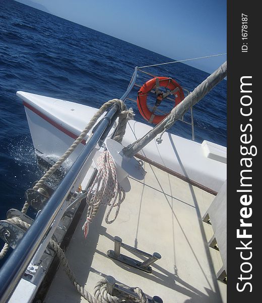 Boat rail and rigging on a yacht. Boat rail and rigging on a yacht