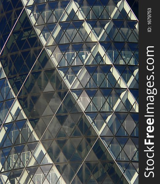 Glass Facade ofGherkin Building in London. This famous modern office building is made by Norman Foter.