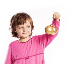 Little Girl Playing With  Christmas Balls Stock Photo