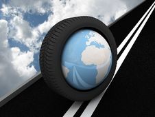 Protector With Planet Earth On The Asphalt. 3D Royalty Free Stock Photography Protector With Planet Earth On The Asphalt. 3D Royalty Free Stock Photography