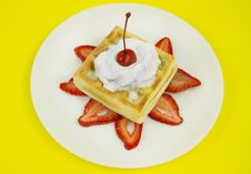 Waffle Cream And Cherry Stock Image Waffle Cream And Cherry Stock Image