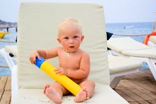 Beautiful Baby On A Beach Chair Royalty Free Stock Photography Beautiful Baby On A Beach Chair Royalty Free Stock Photography