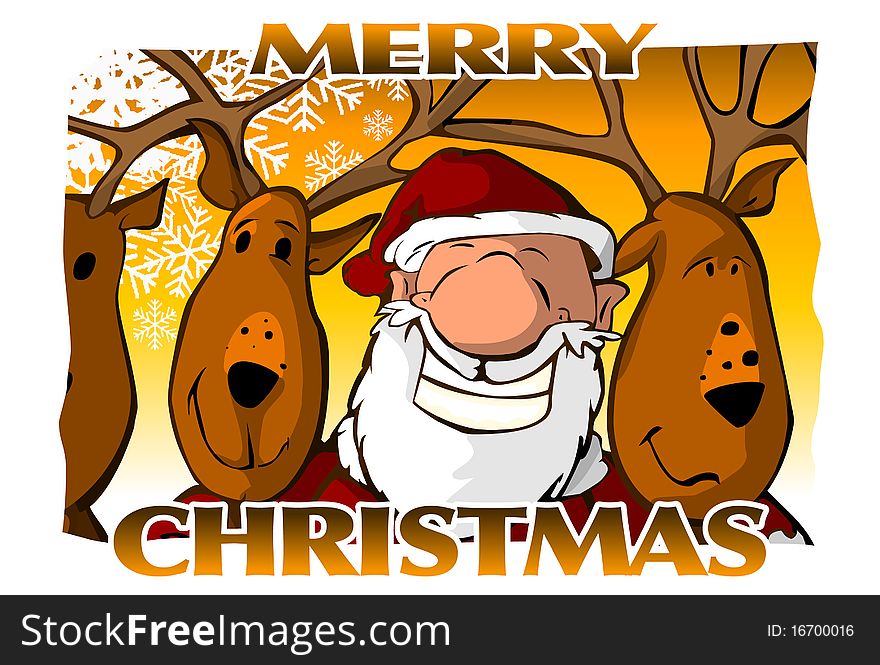 A funny merry Christmas card, golden background. A funny merry Christmas card, golden background.