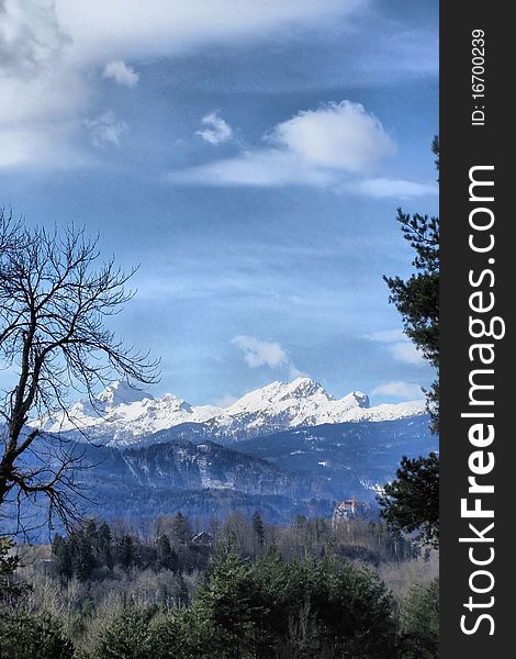 Bled Castle and snowy Julian Alps - Slovenia - HDR