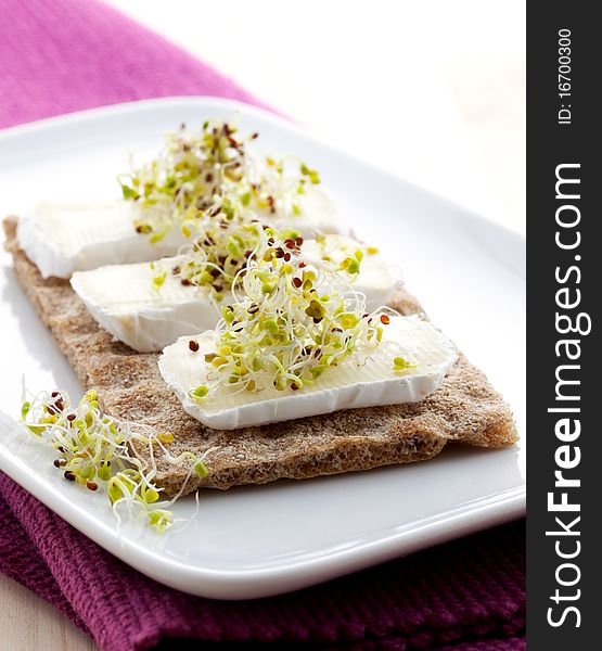 Crispbread with cheese and sprouts