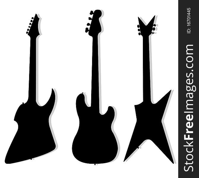 Silhouettes of electrical guitars on a white background