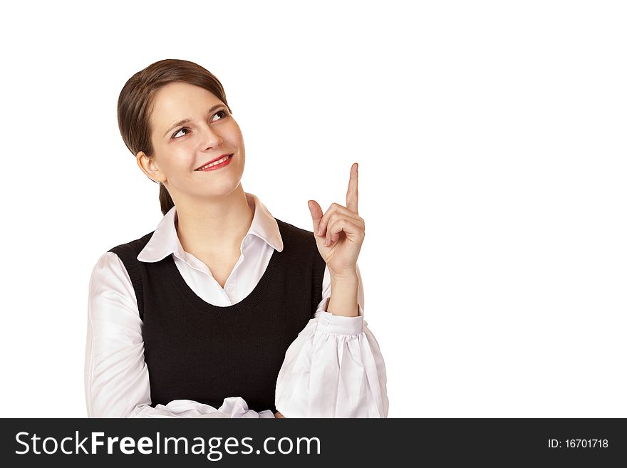 Happy Businesswoman Points On Copy-space